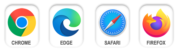 Branded logo icons for Chrome, Edge, Safari, and Firefox browsers